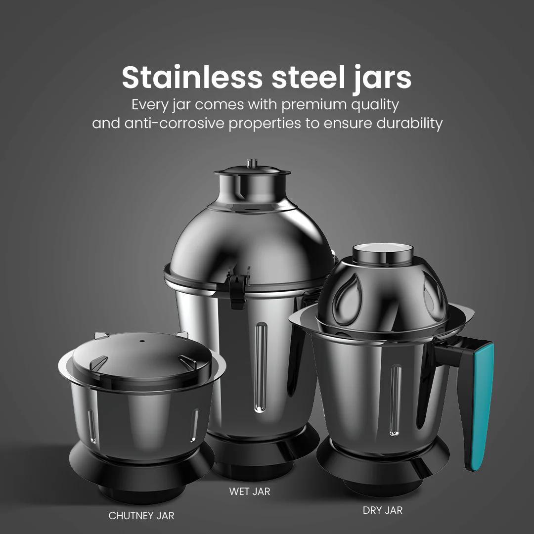 Crompton Ameo Neo 750-Watt, Mixer Grinder, 3 Stainless Steel Jars - Image 4
