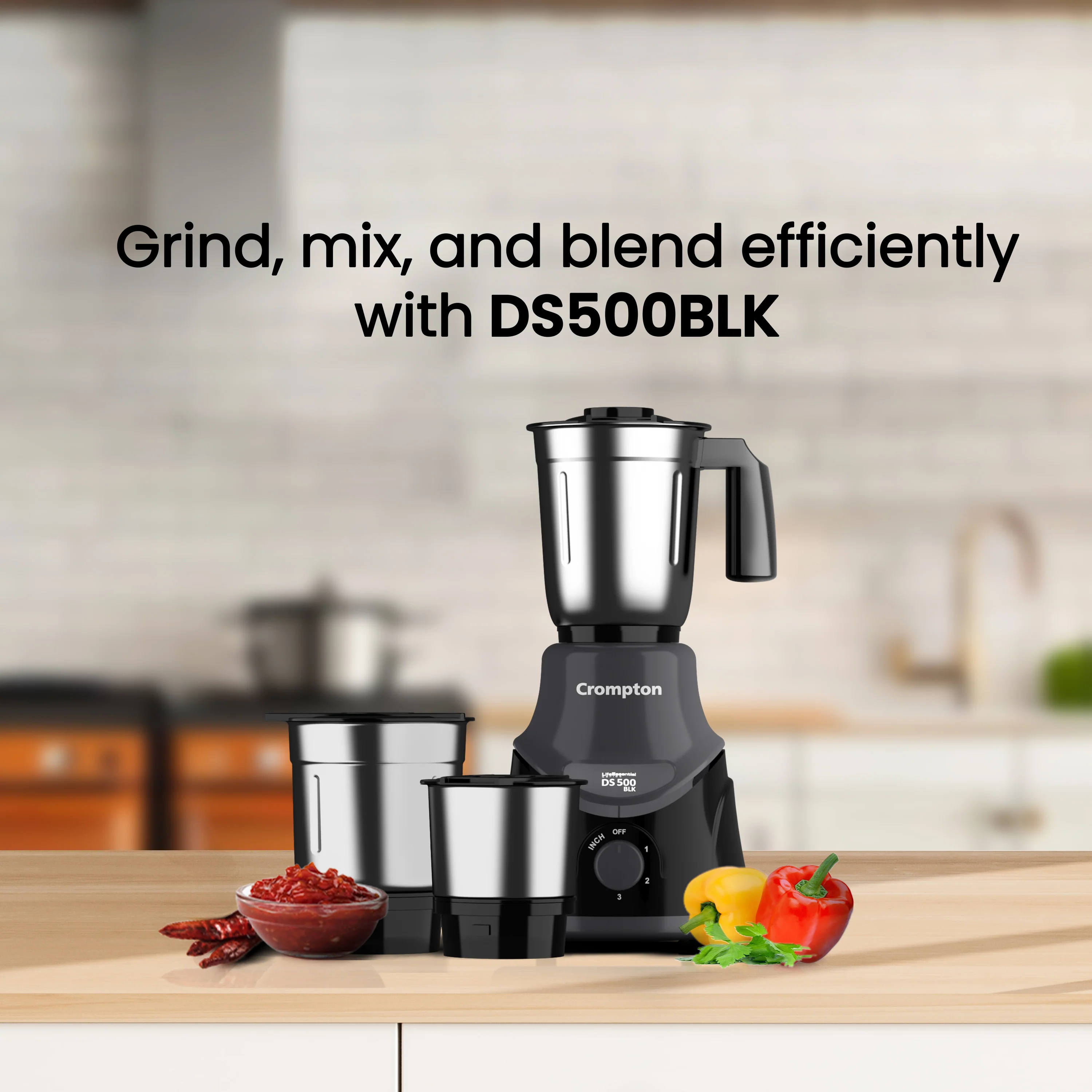Crompton DS 500, 500 Watt Mixer Grinder with 3 Stainless Steel Jars - Image 7