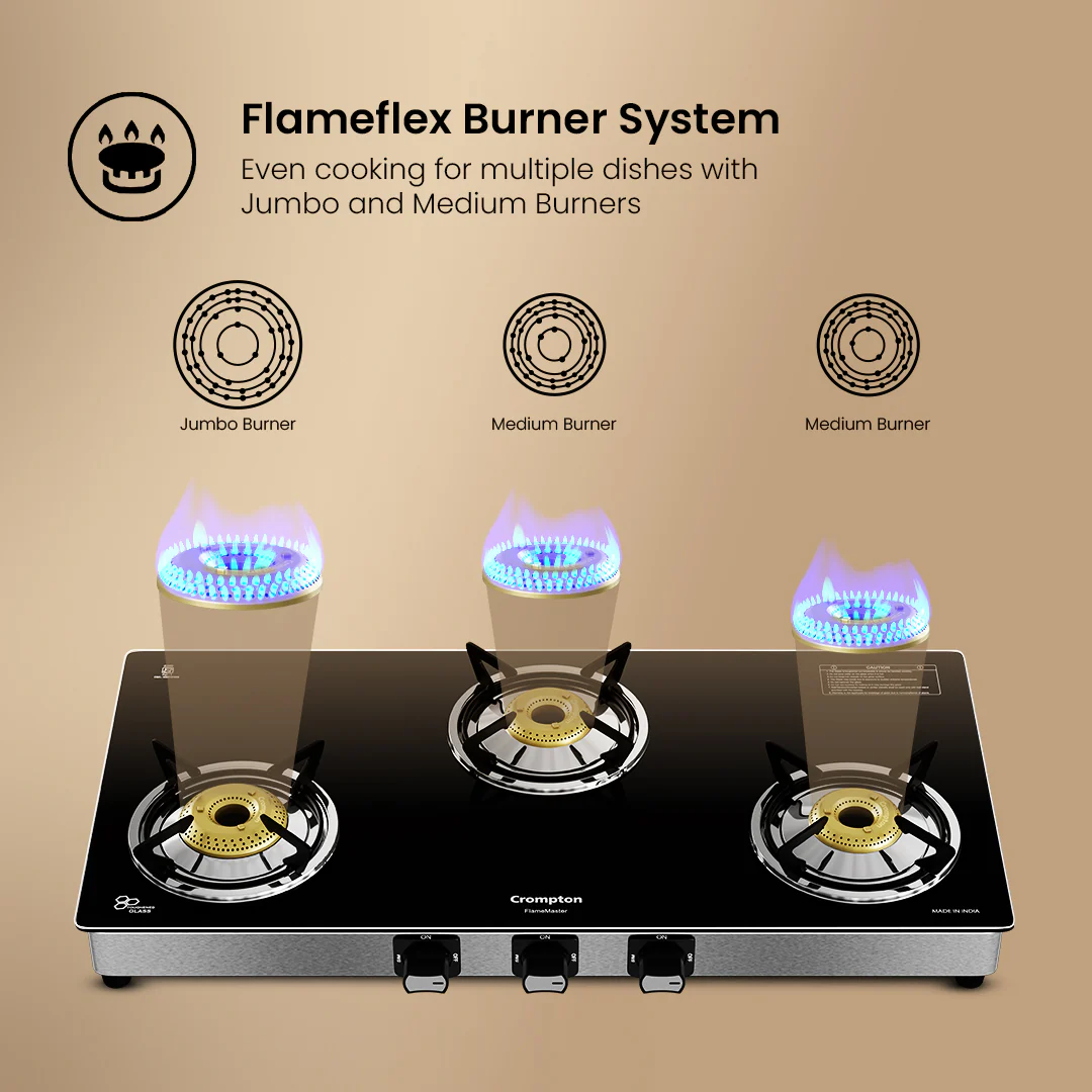 Crompton Cooktop FlameMaster 3 Burner 77 cm Glass SS Body - Image 3