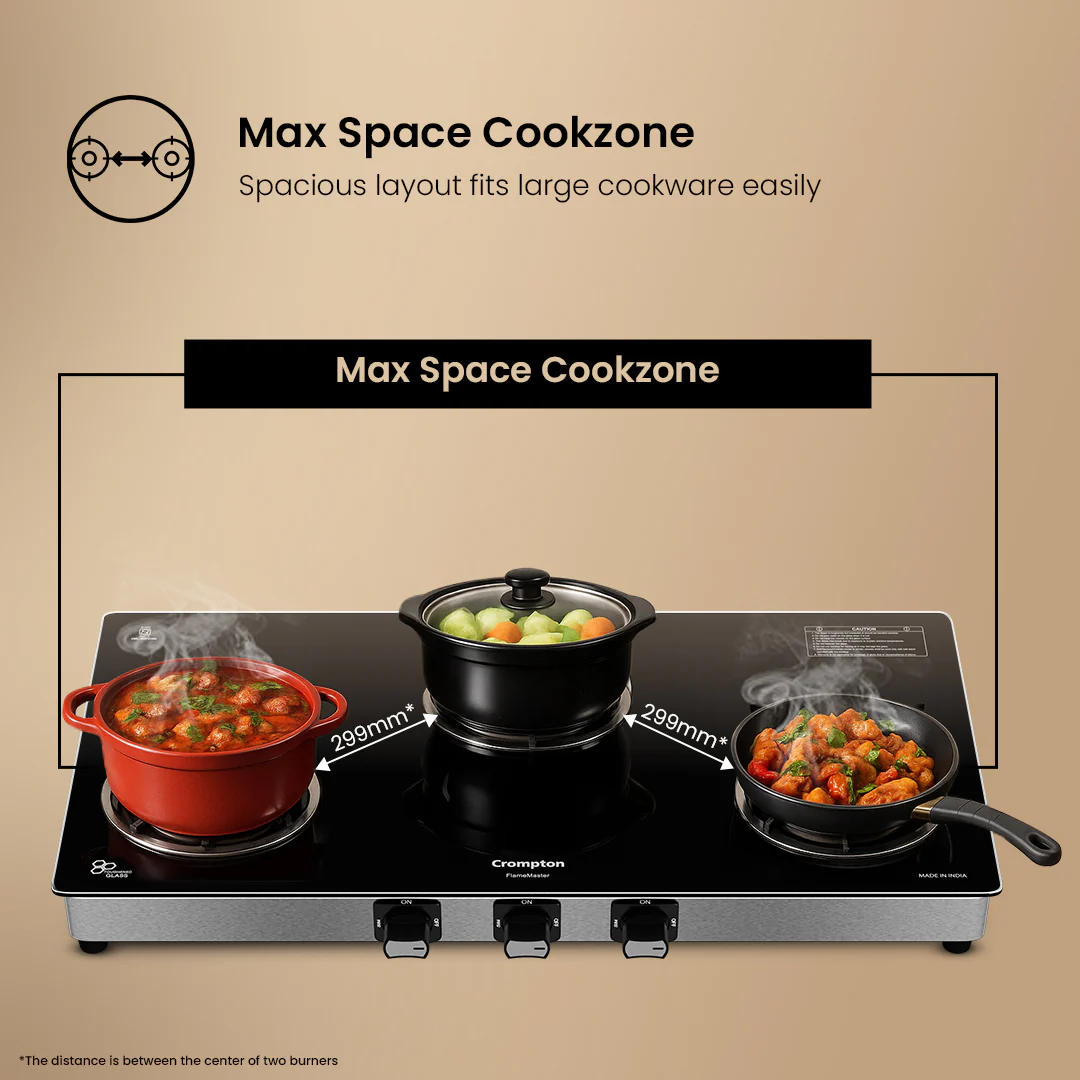 Crompton Cooktop FlameMaster 3 Burner 77 cm Glass SS Body - Image 4