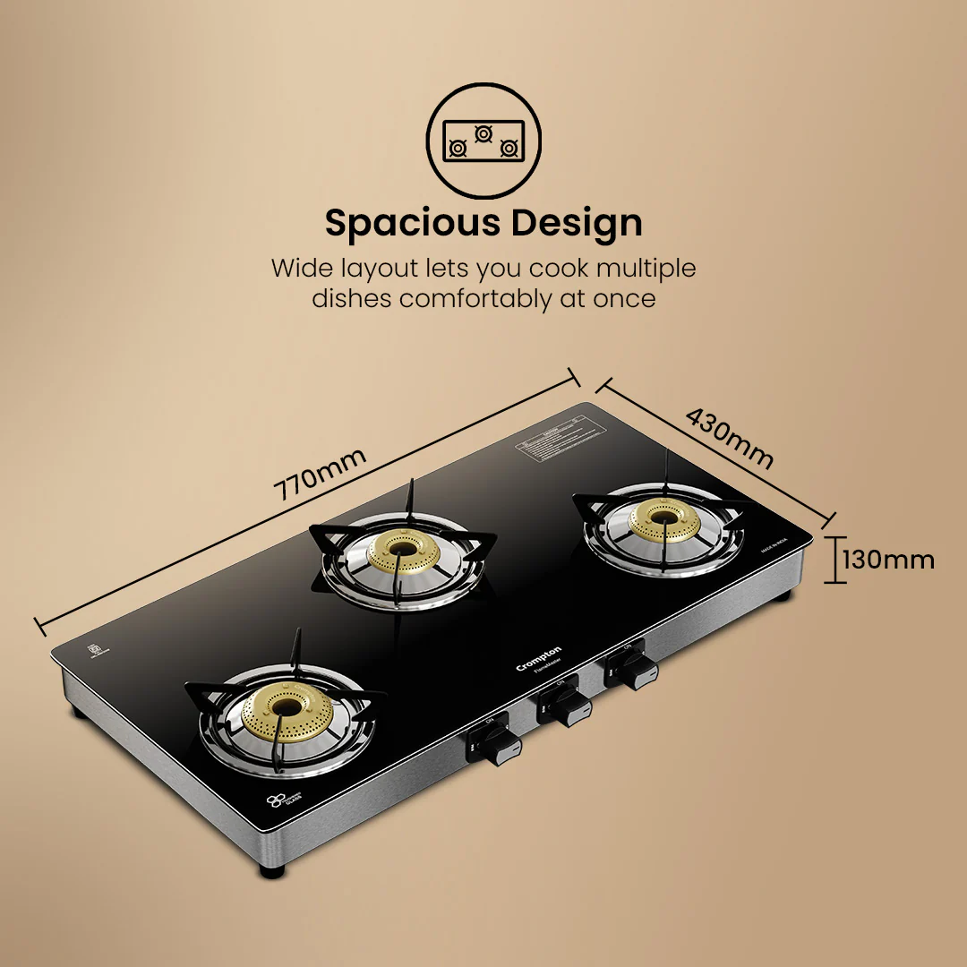 Crompton Cooktop FlameMaster 3 Burner 77 cm Glass SS Body - Image 8