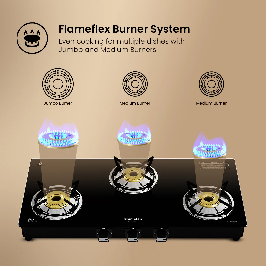 Crompton Cooktop FlameMaster 3 Burner 77 cm Glass MS Body - Image 3