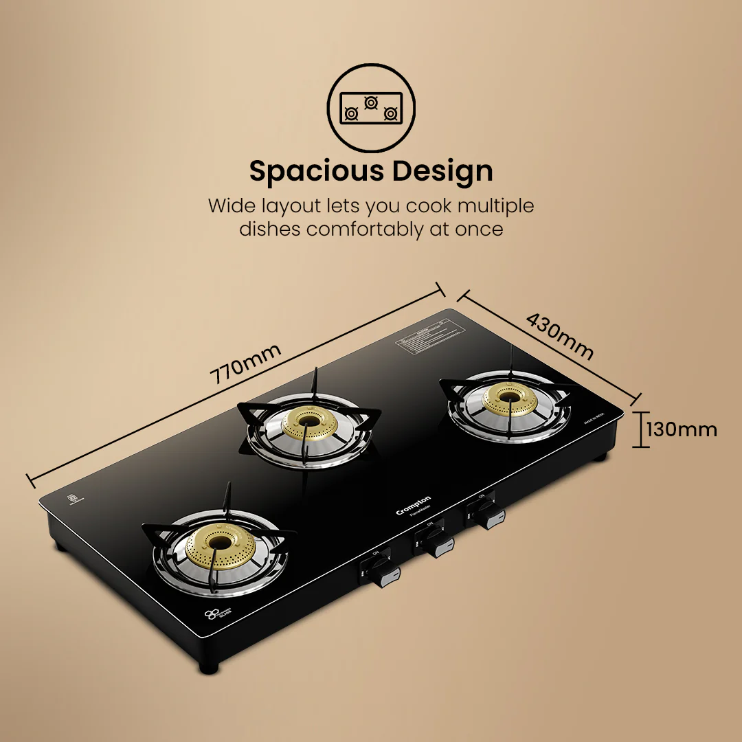 Crompton Cooktop FlameMaster 3 Burner 77 cm Glass MS Body - Image 8