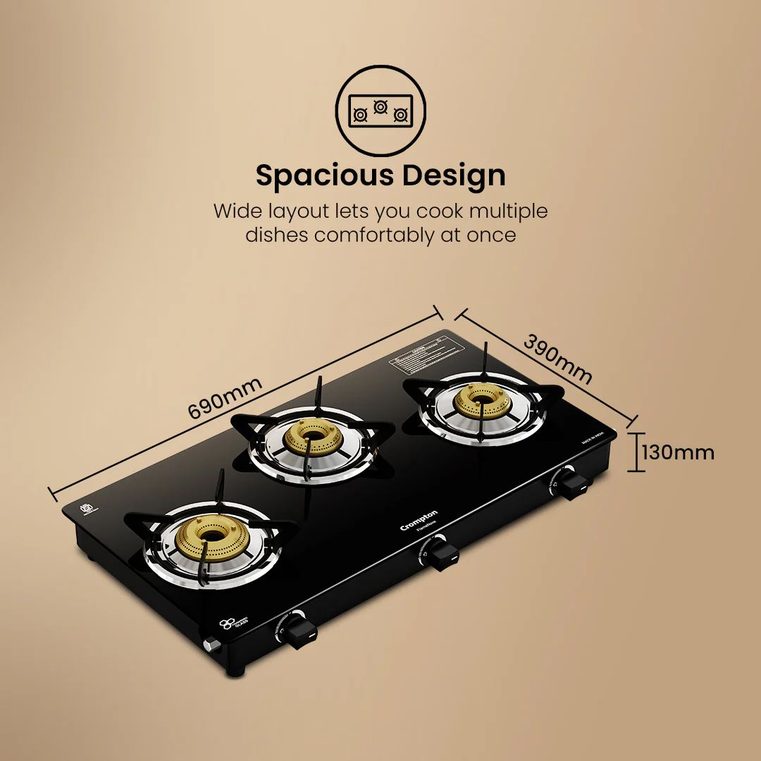 Crompton Cooktop FlameNova 3 Burner 69 cm Glass - Image 8