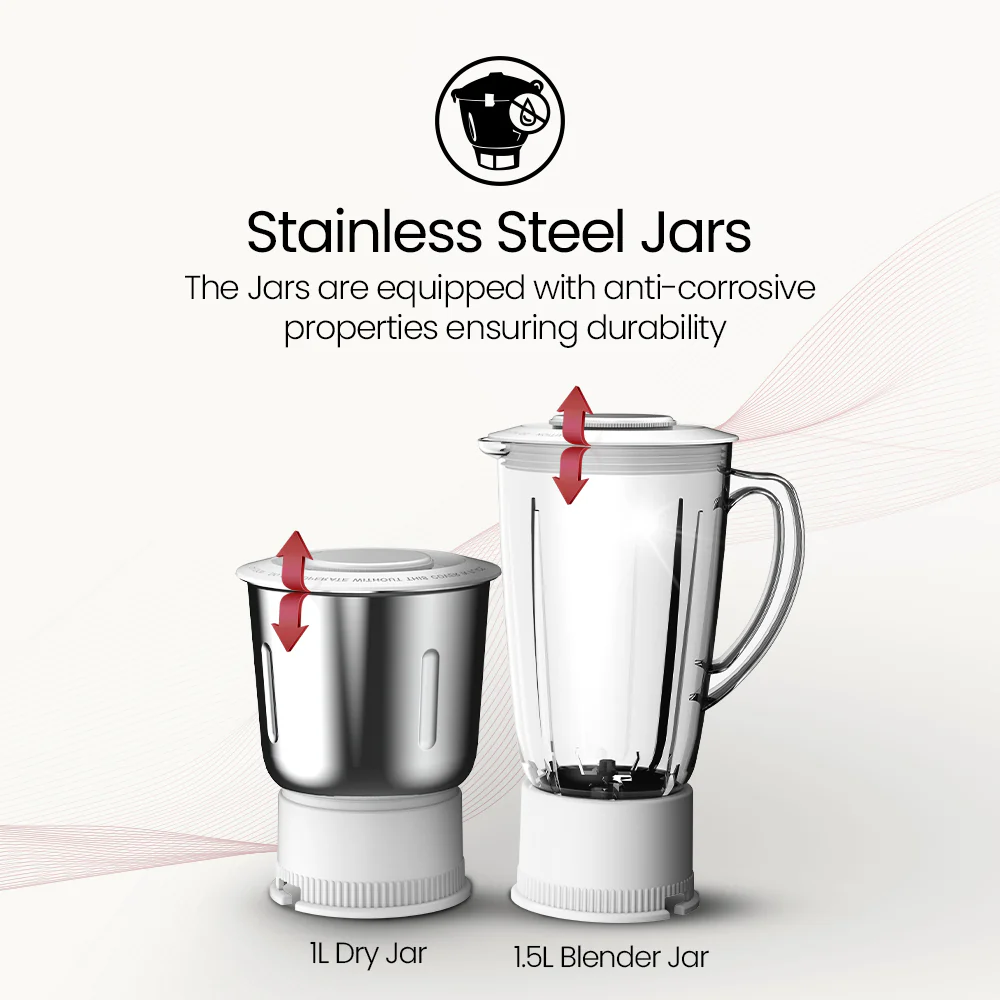 Crompton Freshmix Juicer Mixer Grinder- 500W, 3 Stainless Steel Jars - Image 4