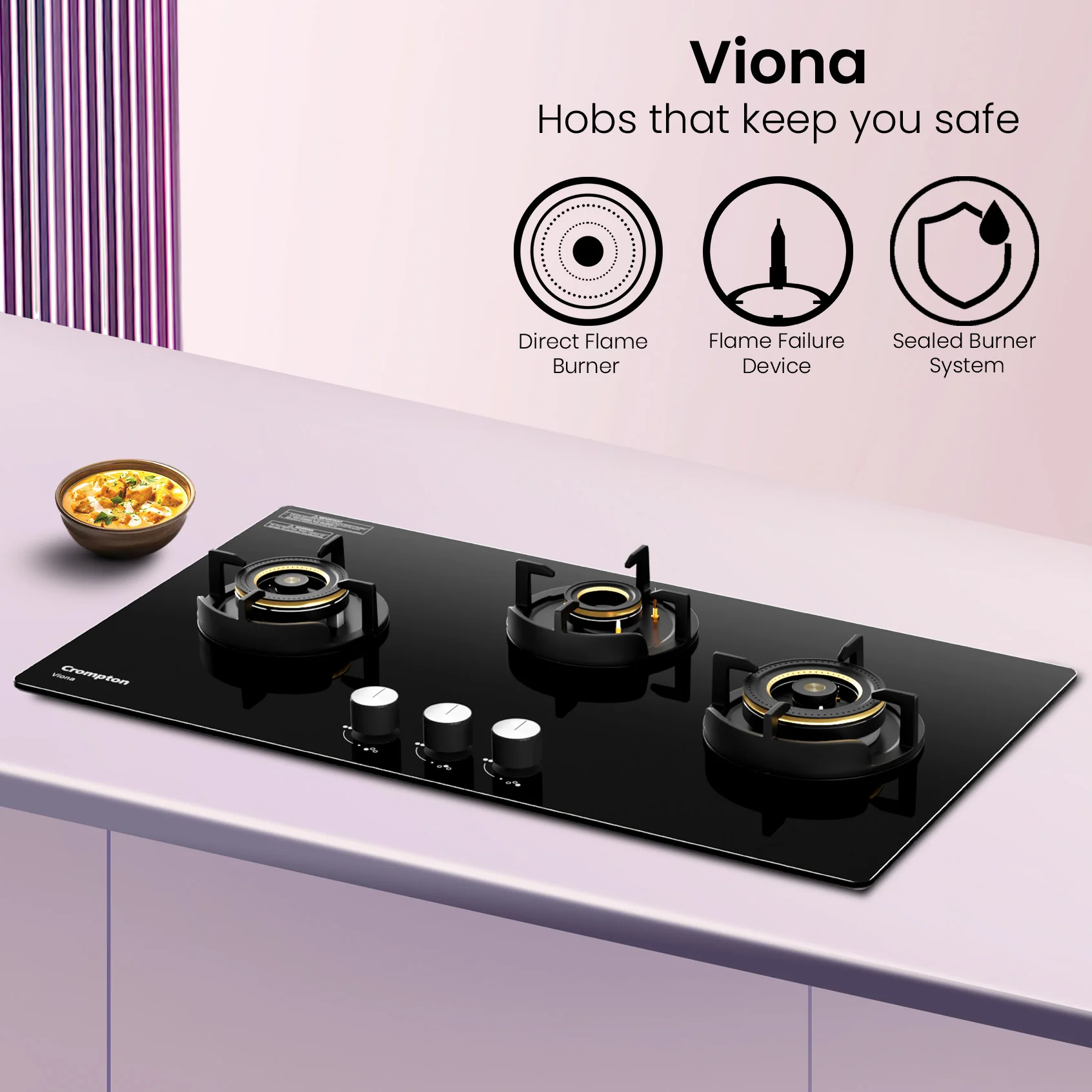 Crompton Hob Viona 78 cm 3 Burner - Image 2
