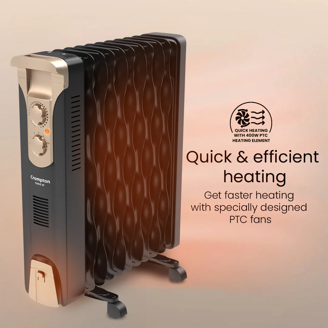 Crompton Insta Ferve 9 Fins 2400 W Oil Filled Room Heater - Image 3