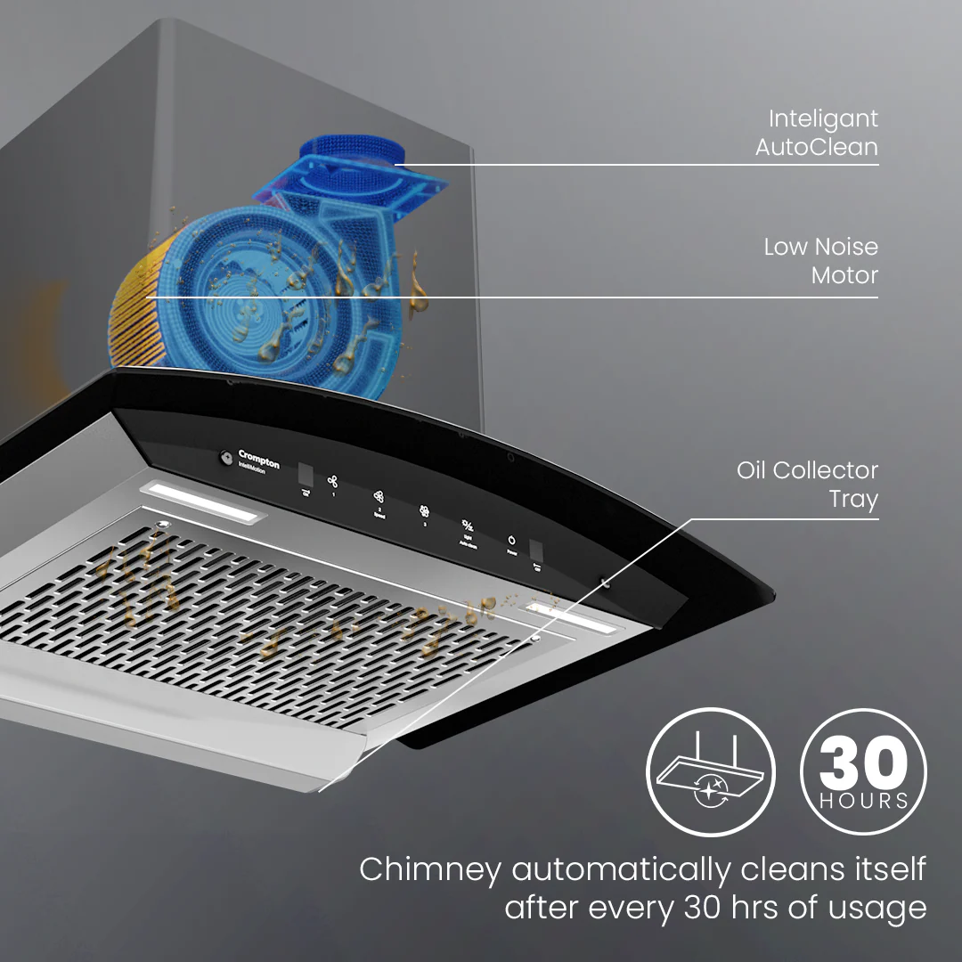 Crompton IntelliMotion Curved 60cm Filterless Chimney - Image 4