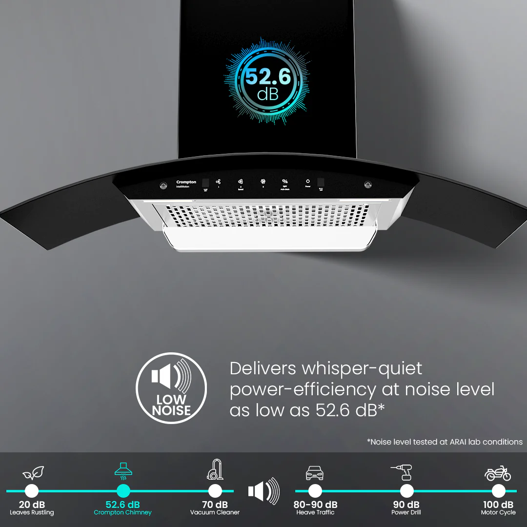 Crompton IntelliMotion Curved 90cm Filterless Chimney - Image 3