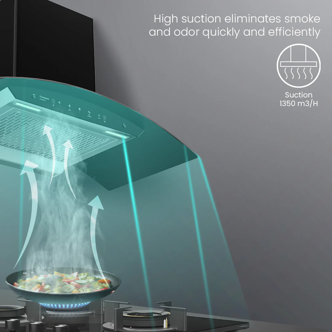 Crompton IntelliMotion Curved 90cm Filterless Chimney - Image 5