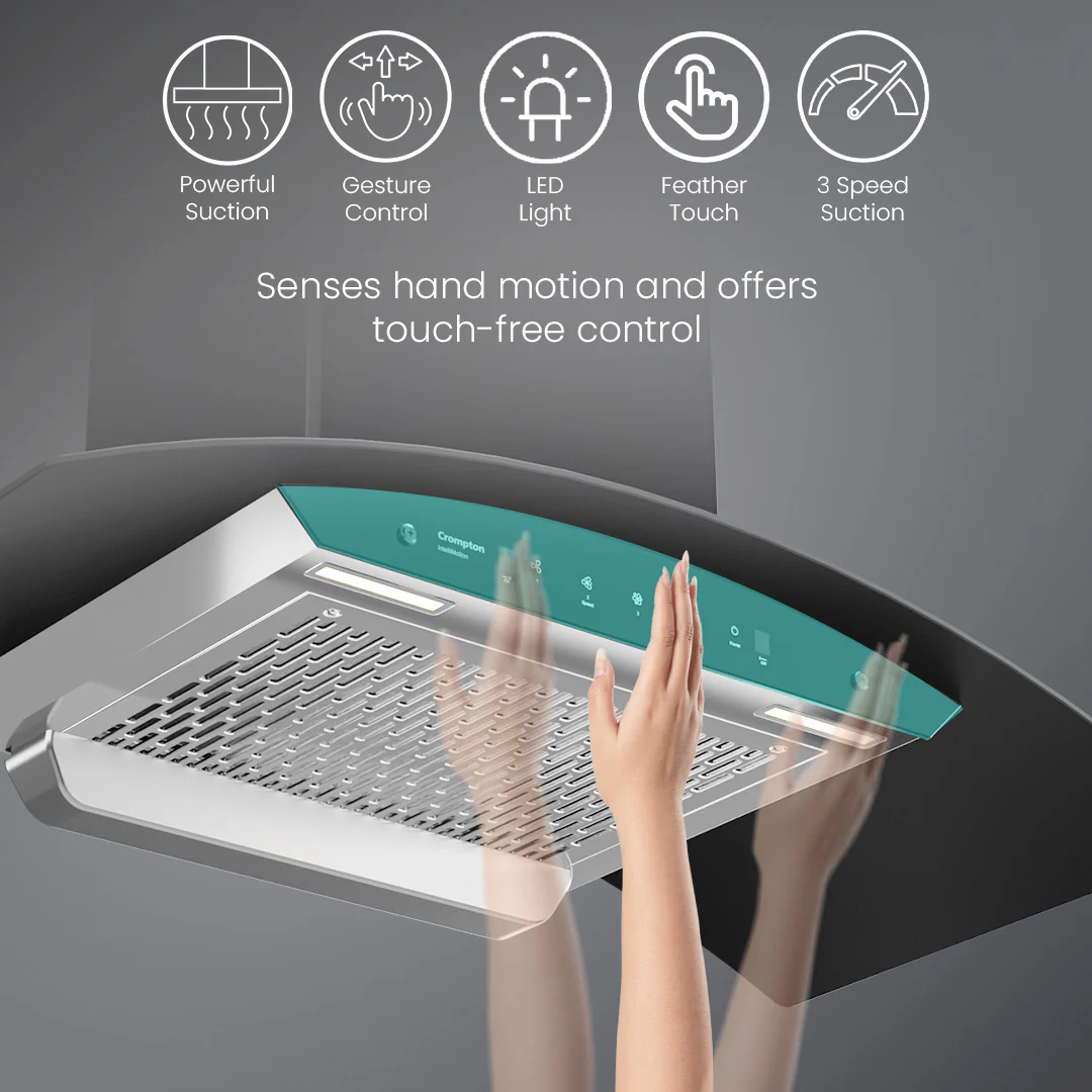 Crompton IntelliMotion Curved 90cm Filterless Chimney - Image 6
