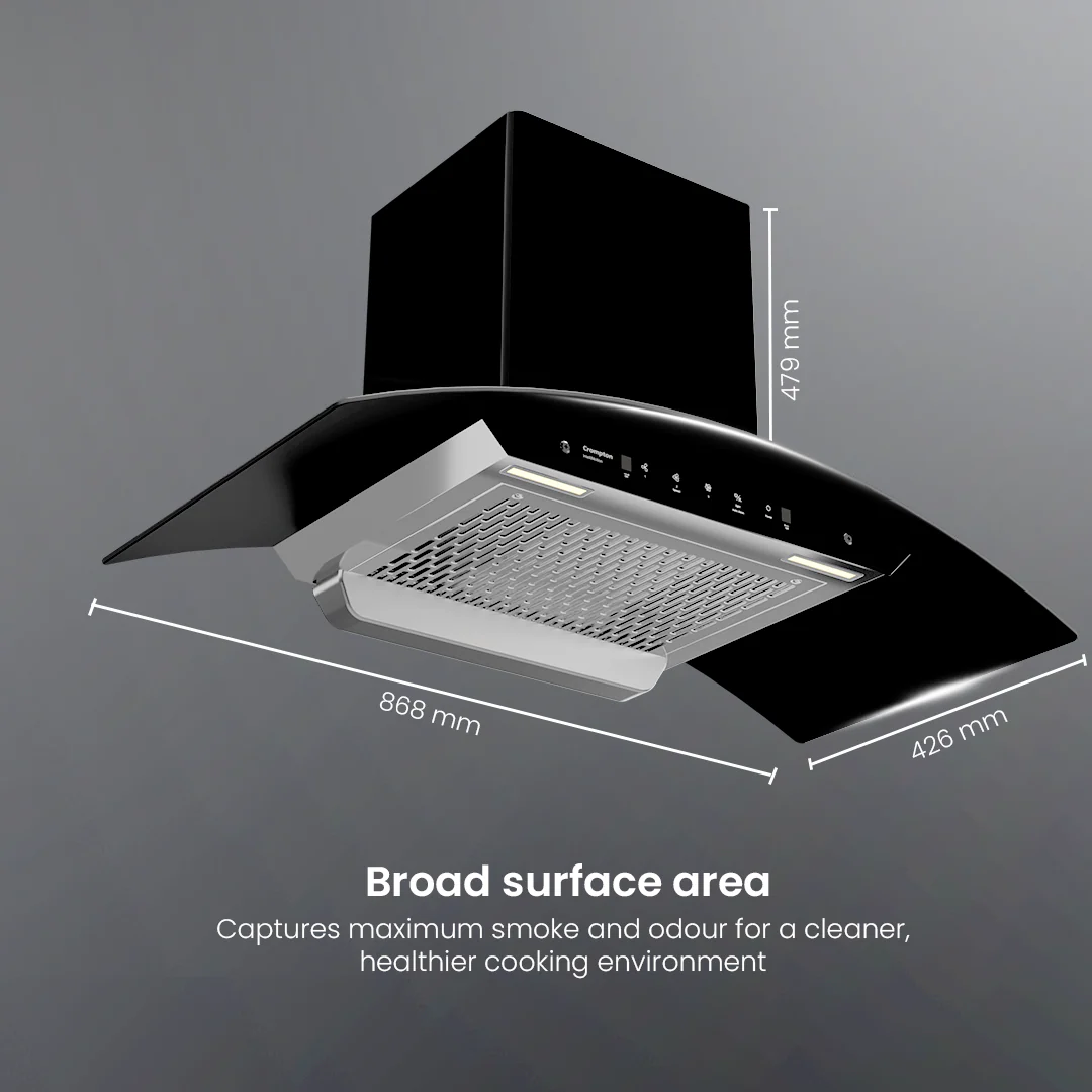 Crompton IntelliMotion Curved 90cm Filterless Chimney - Image 8