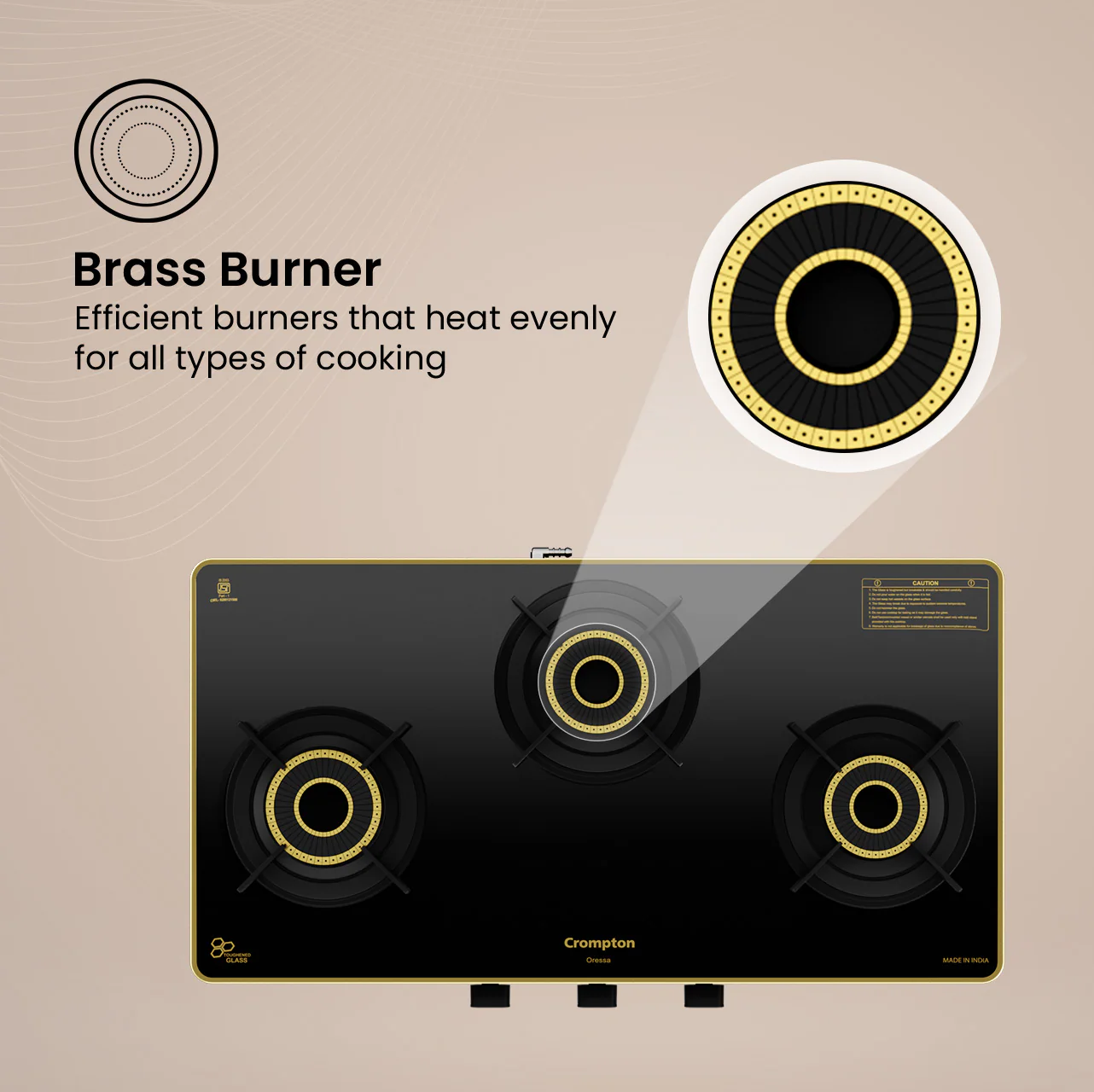Crompton Oressa 3 Burner 72 cm Slim Glass Cooktop - Image 3