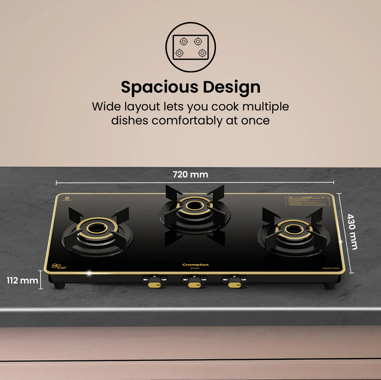Crompton Oressa 3 Burner 72 cm Slim Glass Cooktop - Image 6