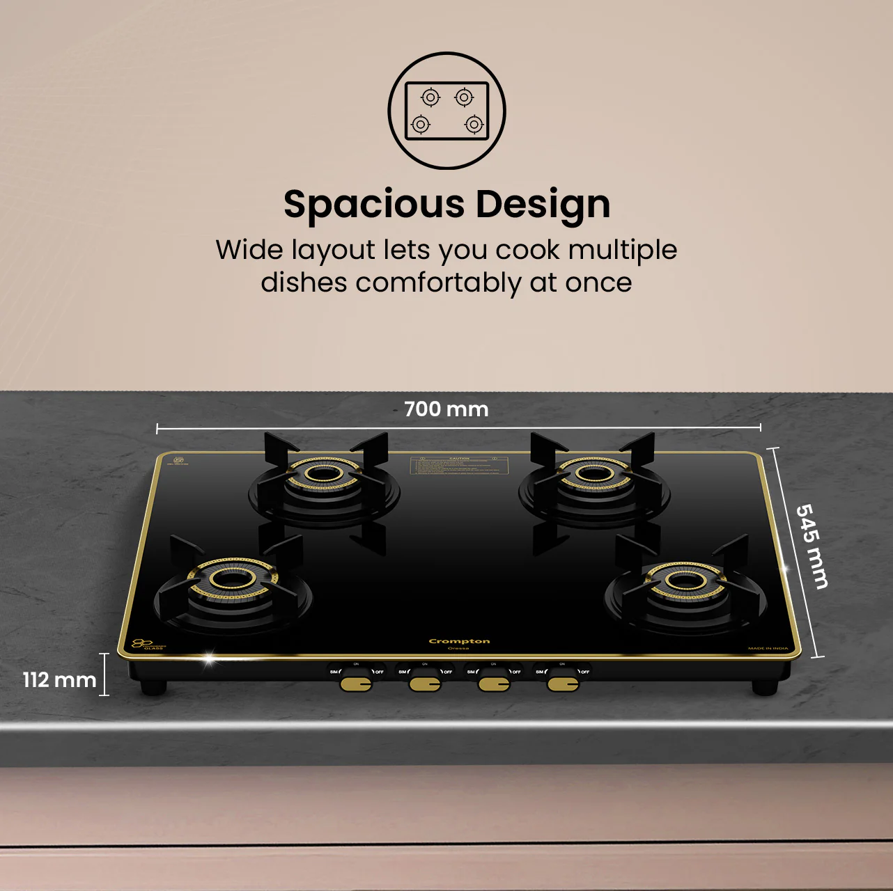 Crompton Oressa 4 Burner 70 cm Slim Glass Cooktop - Image 6