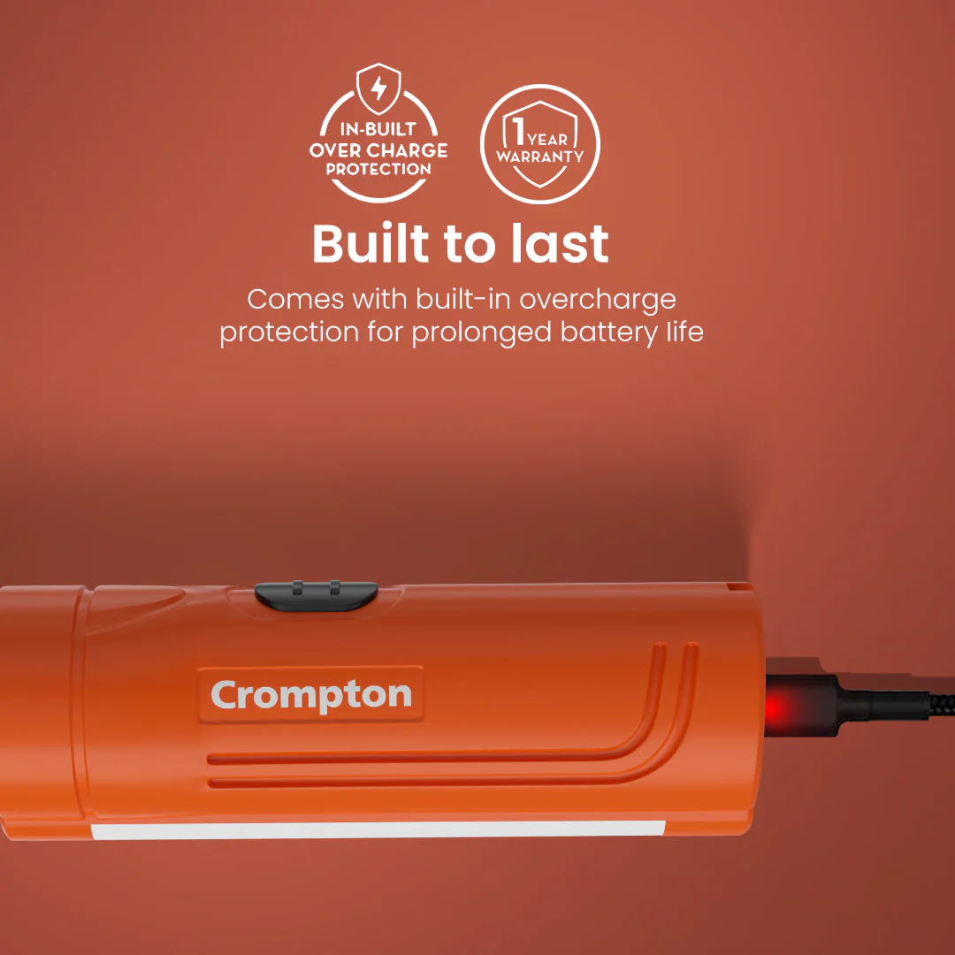 Crompton Power Ray Dual Pro 1W LED Torch Rechargeable - Orange - Image 5