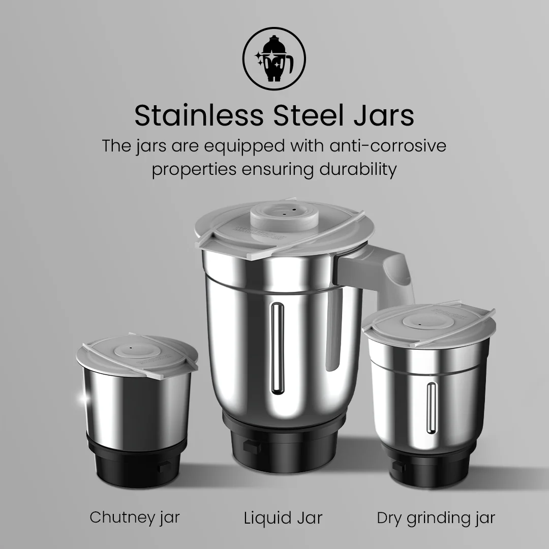 Crompton Questa 500W, Mixer Grinder, 3 Stainless Steel Jars - Image 5