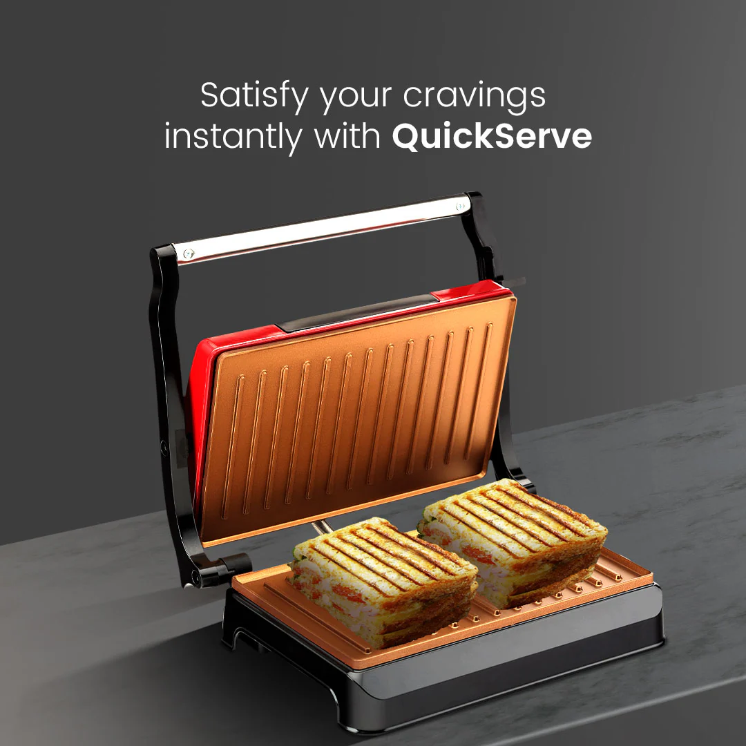 Crompton QuickServe 2 Slice Panini Maker with Floating Hinges | 700W Sandwich Maker - Image 5