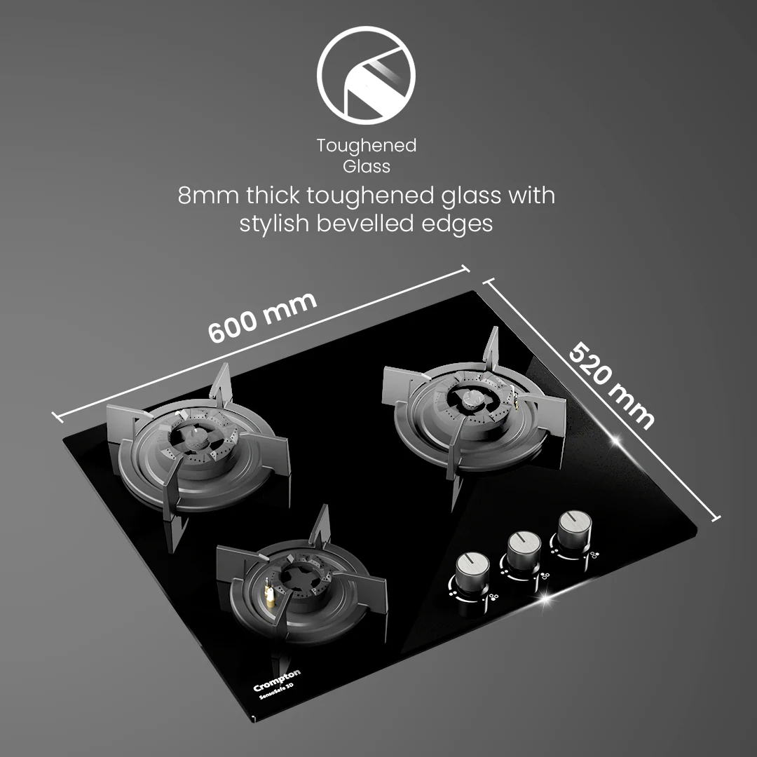 Crompton SensoSafe Gas Hob 3D 60cm 3 Burner - Image 4