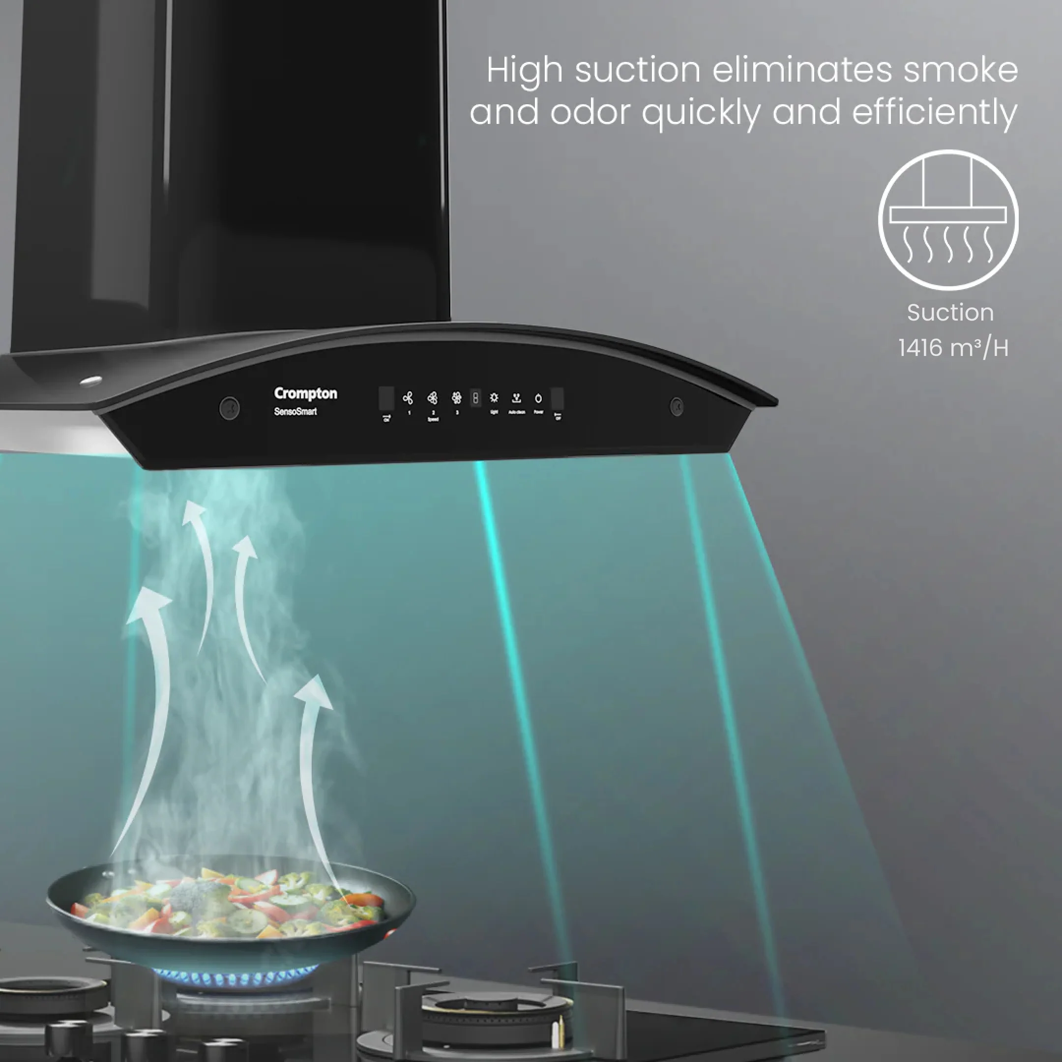 Crompton SensoSmart Curved 60cm Baffle Filter Chimney - Image 5